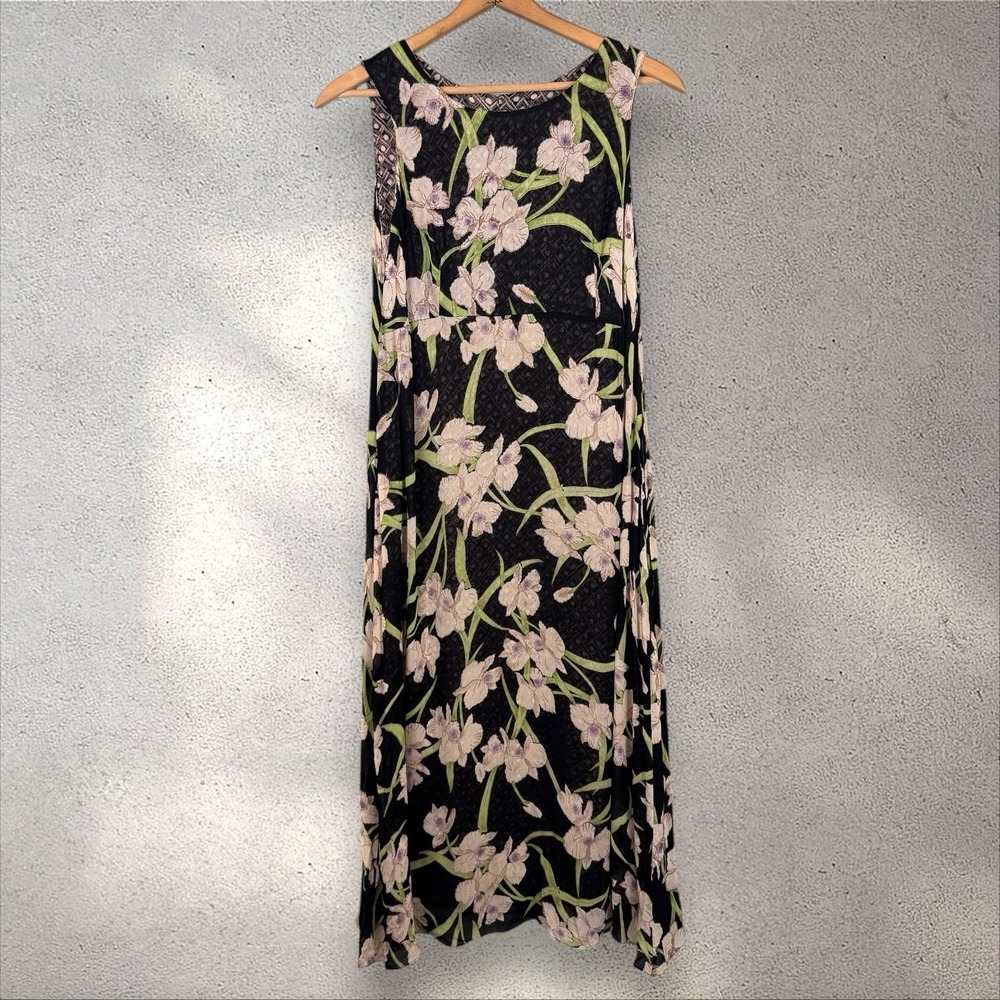 Vtg Y2K Silk Floral Reversible Fairy Whimsical Midi Bias Slip Dress‎ Fits Sz M/L